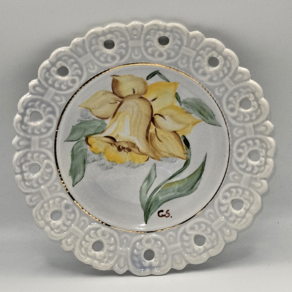 Vintage Handpainted Royal Stuart Small Yellow Daffodil China Plate Signed C.S.